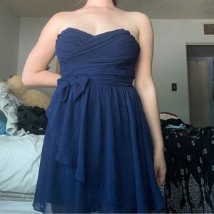 Navy blue strapless mini pouf dress 💙🦋👗